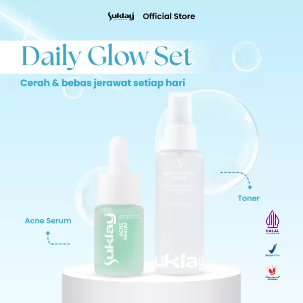 Suklay Daily Glow Set 2in1 Acne Serum & Brightening Toner, Skincare untuk Pencerah Dan Bebas Jerawat