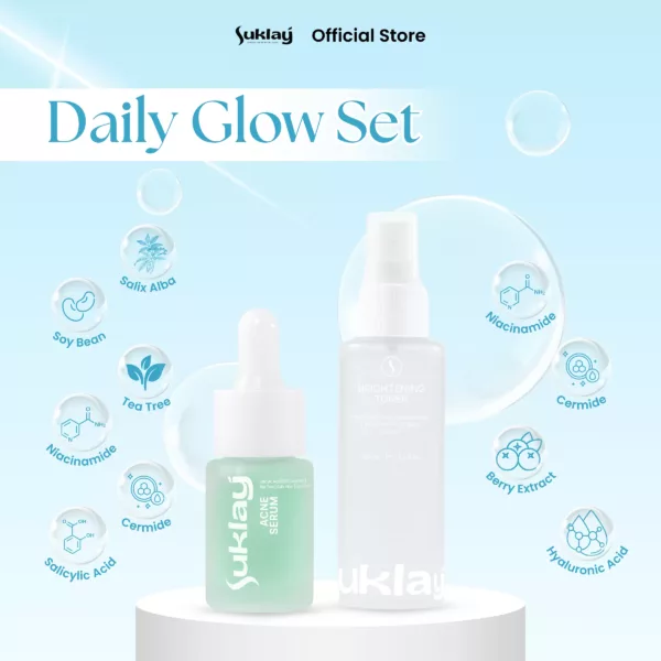 Suklay Daily Glow Set 2in1 Acne Serum & Brightening Toner, Skincare untuk Pencerah Dan Bebas Jerawat