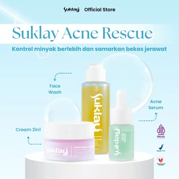 Suklay Paket 3 Set Acne Rescue Trio – Salmon DNA, Niacinamide, Tea Tree – Mengurangi Jerawat, Kontrol Minyak & Cerahkan Bekas Jerawat