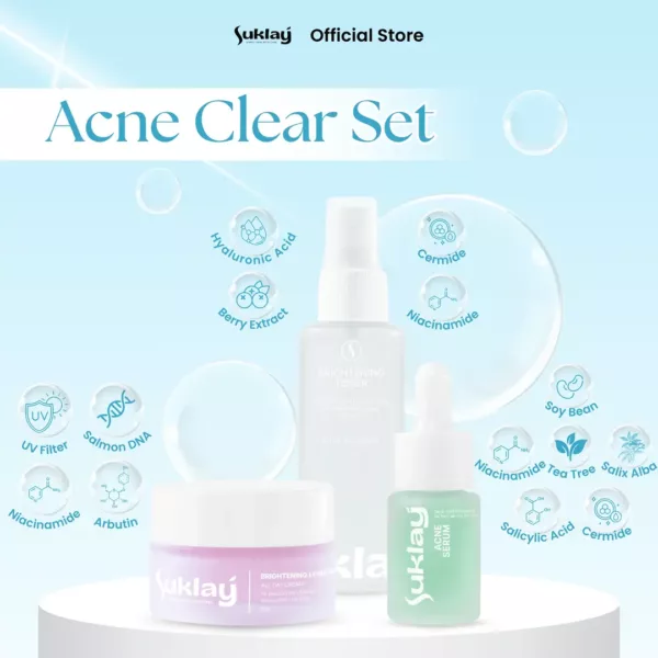 Suklay Spotless Glow Pack 3 in 1 - Acne Serum, Brightening Toner, Cream 2in1 | Niacinamide, Salicylic Acid, Ceramide, Hyaluronic Acid
