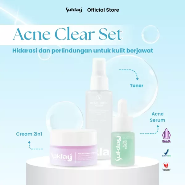 Suklay Spotless Glow Pack 3 in 1 - Acne Serum, Brightening Toner, Cream 2in1 | Niacinamide, Salicylic Acid, Ceramide, Hyaluronic Acid