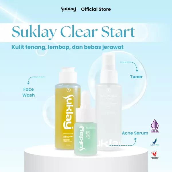 Suklay Paket 3 Set Acne Clear – Acne Serum, Face Wash, Toner | Salmon DNA, Niacinamide, Ceramide | Melembapkan & Mencegah Jerawat