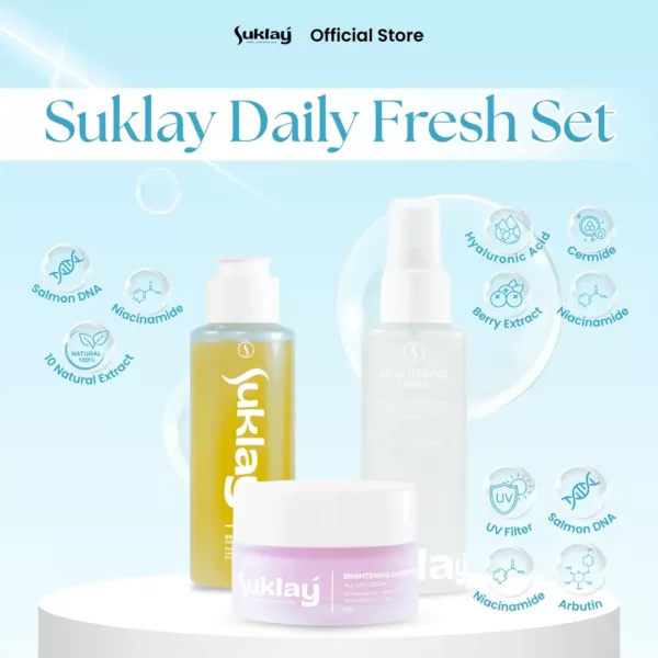Suklay Paket 3 Set Radiant Skin – Face Wash + Toner + Cream | Menghidrasi, Redakan Iritasi, Cerahkan Kulit | 100ml + 100ml + 20gr
