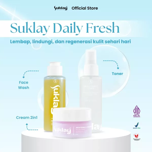 Suklay Paket 3 Set Radiant Skin – Face Wash + Toner + Cream | Menghidrasi, Redakan Iritasi, Cerahkan Kulit | 100ml + 100ml + 20gr