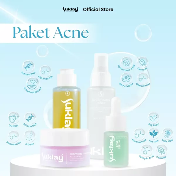 Suklay Anti Acne Paket 4 Set Cegah Jerawat & Repair Barrier (Face Wash + Toner + Serum + Cream)