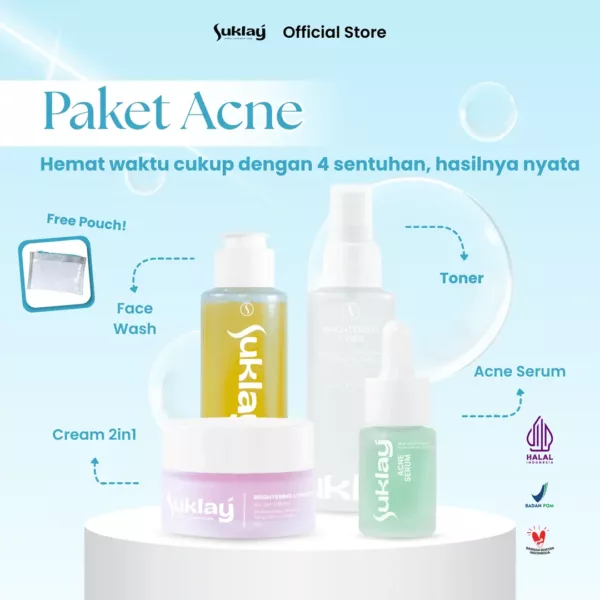 Suklay Anti Acne Paket 4 Set Cegah Jerawat & Repair Barrier (Face Wash + Toner + Serum + Cream)