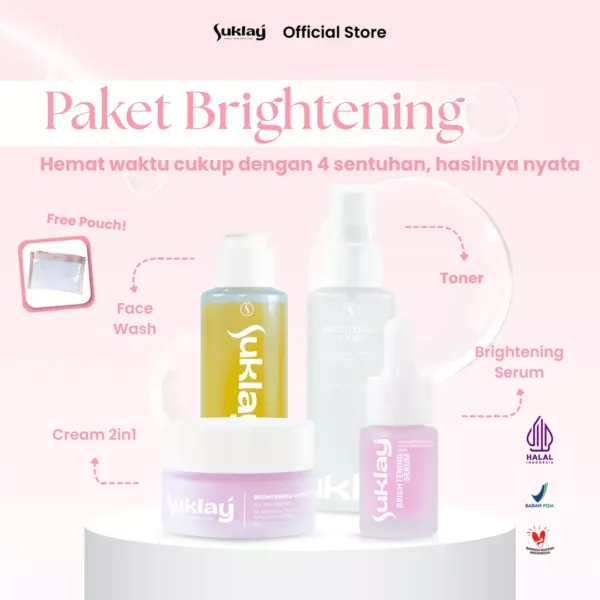Suklay Brightening Skincare Paket 4 Set ( Face Wash + Toner + Serum + Cream 2in1 )