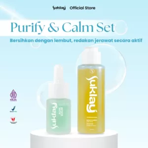Suklay Paket 2 in 1 Purify & Calm Set – Salmon DNA, Niacinamide, Tea Tree | Redakan Jerawat & Flek | 100ml + 15ml