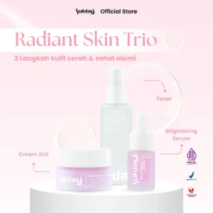 Suklay Glow Trio Set 3 in 1 – Toner, Serum, & Cream dengan Niacinamide, Peptide, Arbutin – Skincare untuk Mencerahkan, Menghilangkan Flek