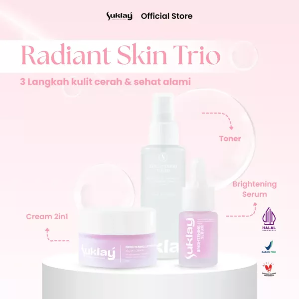 Suklay Glow Trio Set 3 in 1 – Toner, Serum, & Cream dengan Niacinamide, Peptide, Arbutin – Skincare untuk Mencerahkan, Menghilangkan Flek