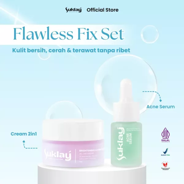 Suklay Flawless Fix 2in1 Acne Serum & Brightening Cream | Niacinamide, Arbutin, Salicylic Acid, UV Filter | Atasi Jerawat, Mencerahkan